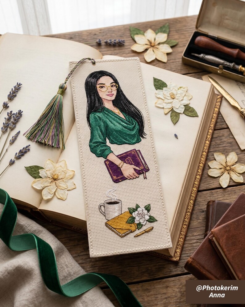 Modern Reader Cross Stitch Pattern PDF | Dark Academia Bookmark ...