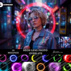 35 Neon Light Flare Photo Overlays: Lens Reflection Effects