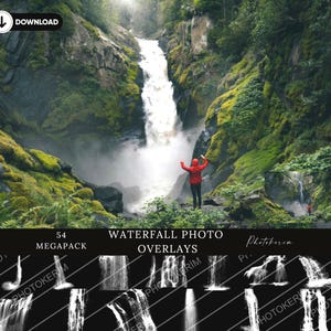 Waterfall Photo Overlays: Nature Landscape PS Texture (PNG JPG Bundle)