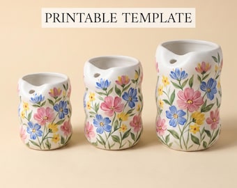 Szablon kubka do kawy w formacie PDF, wzór kubka ceramicznego w formie płyty, 3 rozmiary, falista ceramika w stylu Wabi Sabi, wersja cyfrowa do pobrania