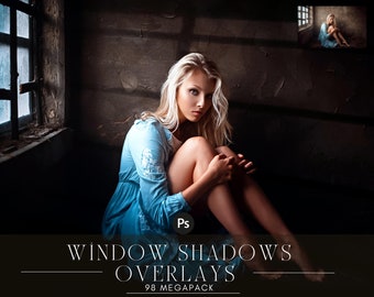 Window Light Shadows: Photo Overlays for Moody Portraits, Cinematic Indoor Lighting (PNG)