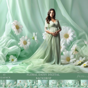 Green Daisy Maternity Digital Backdrop: Floral Newborn Photography (Instant Download)