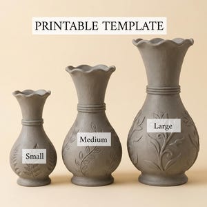 Clay Vase Template | Slab Pottery Flower Vase | Scalloped Rim Botanical Vase | Handbuilding 3 Sizes
