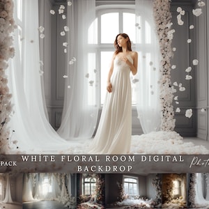 White Flower Room Digital Backdrop: Maternity Fashion (14 PNG)
