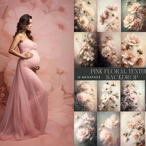 Pink Floral Photo Overlays: Fine Art Textures, Maternity Backdrops (16 JPG File)