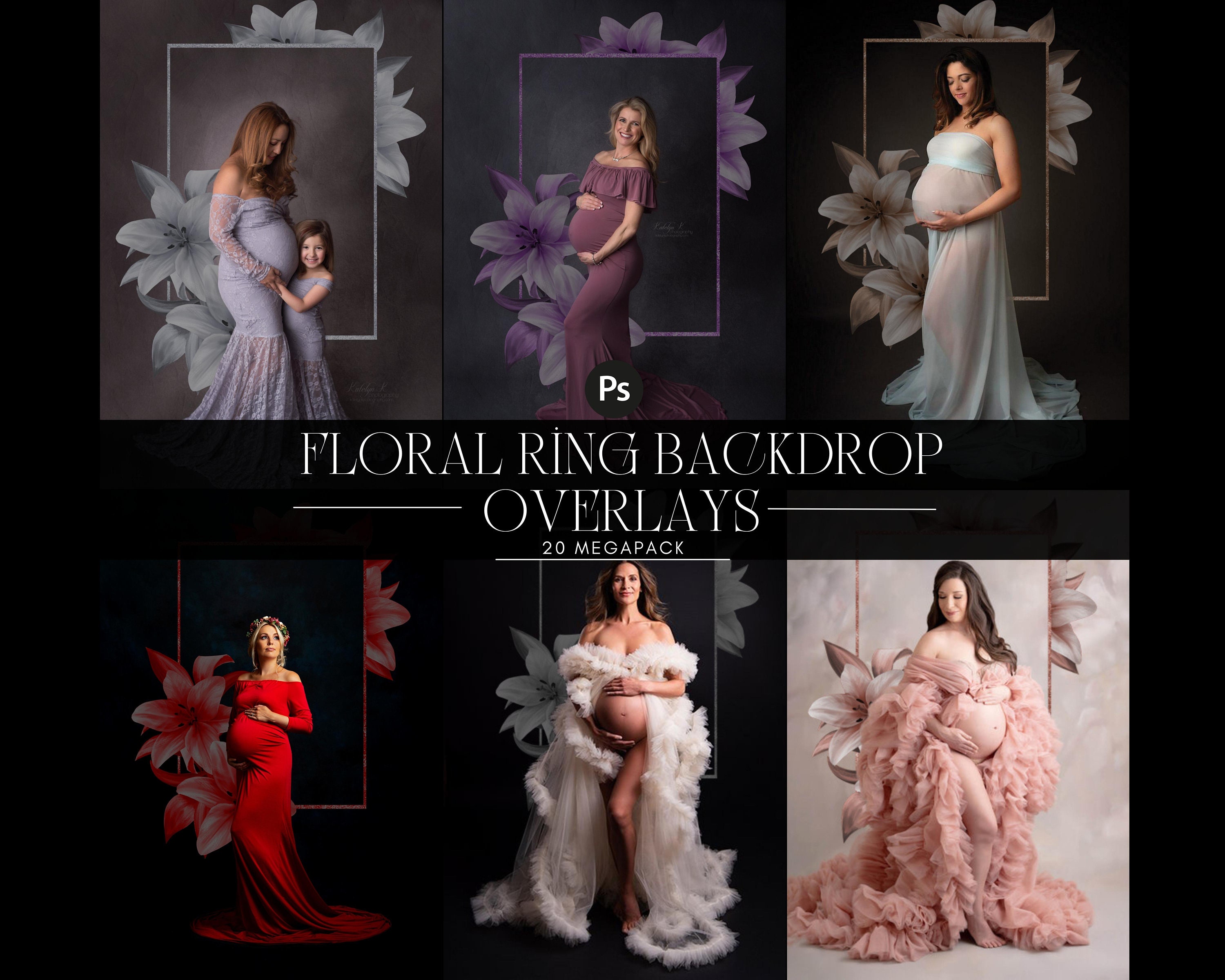 Floral Ring Backdrop Overlays - Maternity Overlays for Photoshop, Ring Overlays, Portrait Photo Overlays - Flower and Foliage Ring Overlays