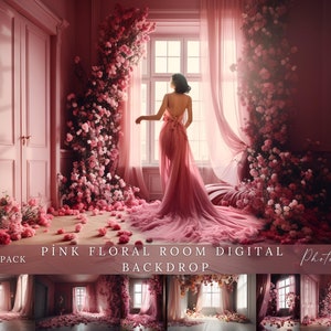 15 x Pink Flower Room Digital Backdrops, Maternity Digital Backdrops, Fashion Digital Backdrops for Photoshop Composites
