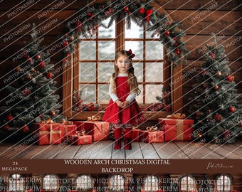 White & Gold Living Room Christmas Digital Backdrop, Neutral Christmas ...