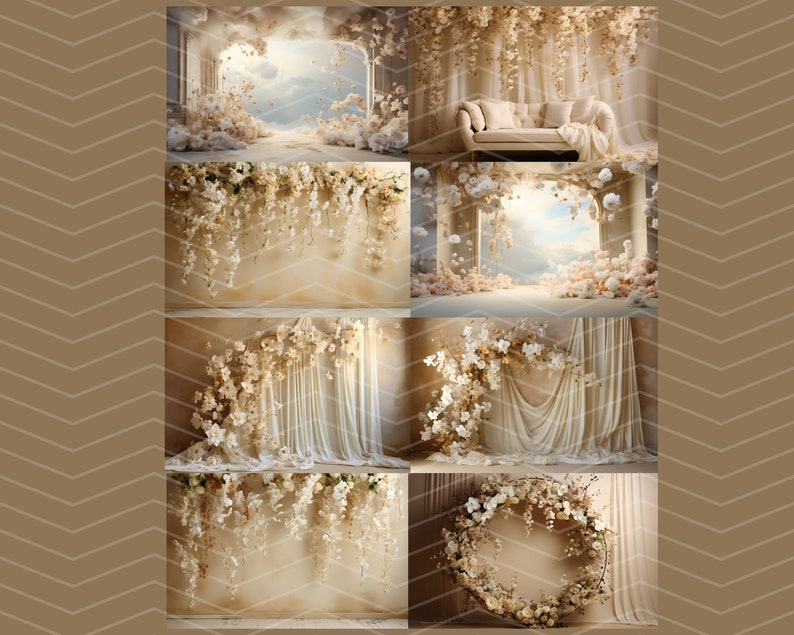 Cream Overlay Cream Floral Digital Backdrop Overlays: Maternity & Newborn (JPG File ...