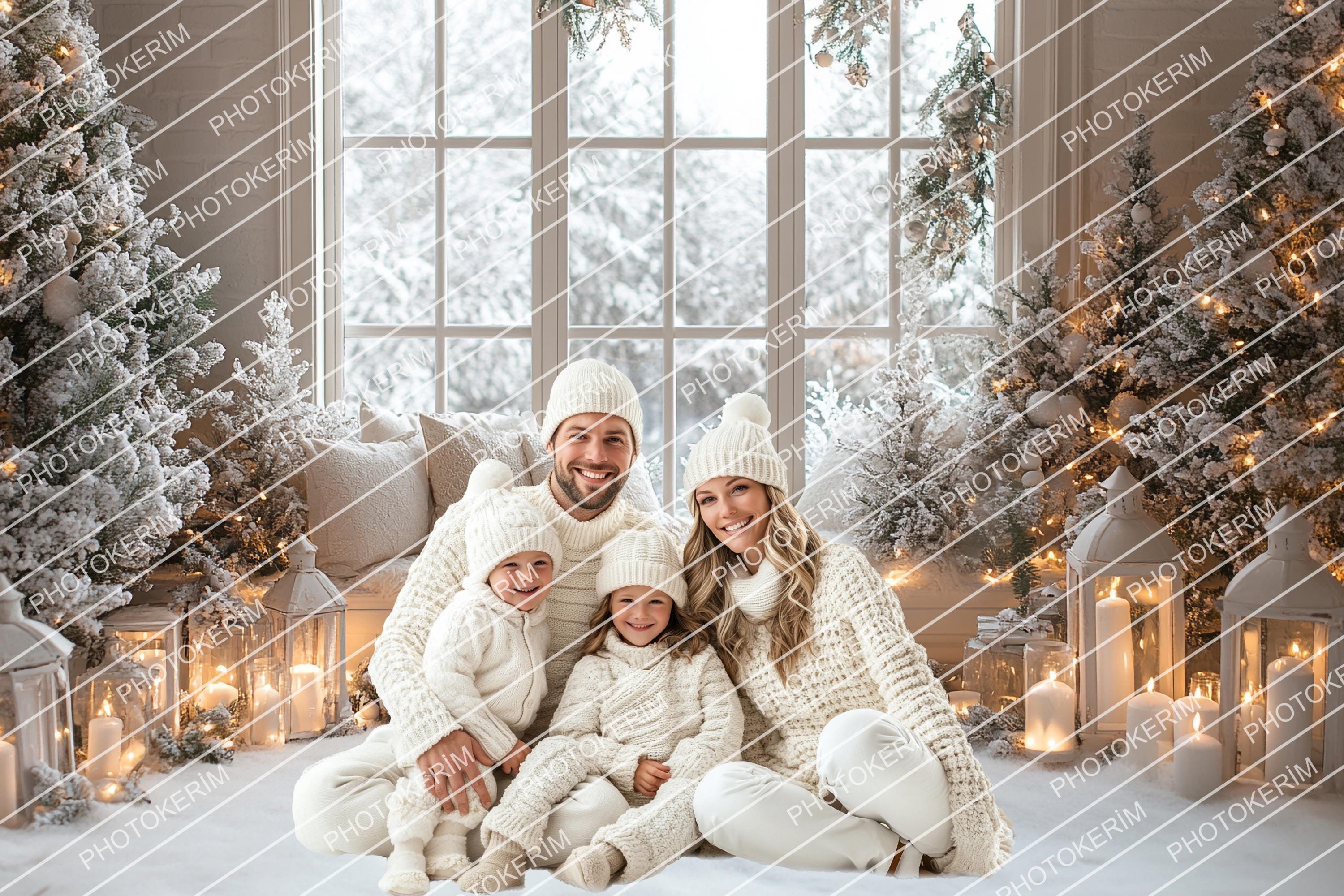 Christmas Backdrop for Family Portraits, Cozy Neutral Holiday, Studio ...