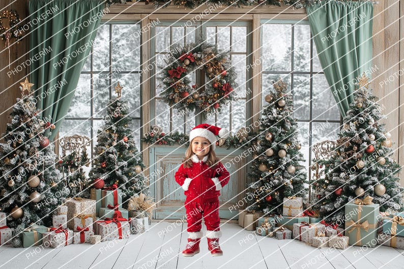 Christmas Backdrop for Family Portraits, Rustic Window Wreath Arch ...