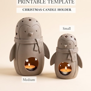 Penguin Christmas Candle Holder Pottery Template | Slab Tealight Pattern | Printable Ceramic Digital Download