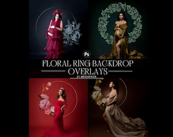 Floral Ring Backdrop Overlays - Maternity Overlays for Photoshop, Ring Overlays, Portrait Photo Overlays - Flower and Foliage Ring Overlays