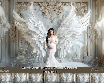 白い天使の羽、マタニティ背景、ポートレート用、ファインアートファンタジー合成、幻想的な Photoshop オーバーレイ (JPG)