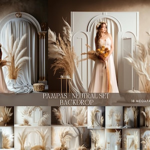 Neutral Studio Digital Backdrops: Pampa Grass Photography Overlays (Digital Download)