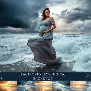 Beach Sunset Maternity Backdrop: Digital Photography Overlays (JPG)