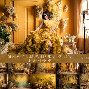 Yellow Floral Spring Digital Backdrop: Mother&#39;s Day Studio (PNG)