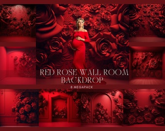 Red Rose Wall Digital Backdrops, Maternity Backdrop Overlays, Studio Backdrop Overlays, Fine Art Textures, Photoshop Overlays