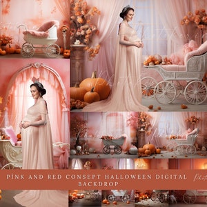 12X Pink and Red Consept Halloween Digital Backdrops Maternity Backgrounds Overlay Maternity Digital Backdrops Portrait Studio Backdrops