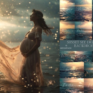 Sunset Sea Maternity Digital Backdrops: Fine Art Photoshop Overlays