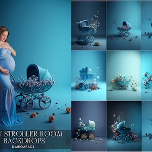 Boy Stroller Room Digital Backdrops: Maternity Fashion Composites (8 JPG)