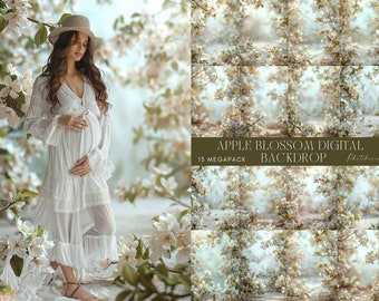 Apple Tree Blossom Digital Backdrop Spring Summer white branch Backdrop, Maternity Backdrop Overlays, Studio Backdrop Overlays