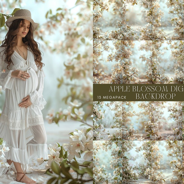 Apple Tree Blossom Digital Backdrop Spring Summer white branch Backdrop, Maternity Backdrop Overlays, Studio Backdrop Overlays