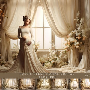 Cream Floral Maternity Digital Backdrop: Fine Art Studio Overlays