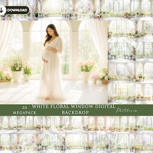 Floral Window Digital Backdrop Bundle: Maternity Photography Overlays (20 JPGs)