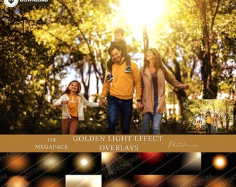 Golden light effect: Photo Overlays for Wedding & Portrait Retouch, Golden Hour Light (PNG)