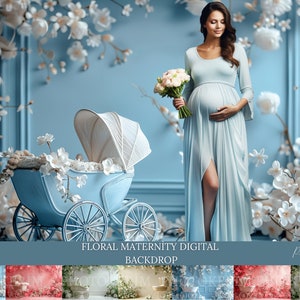 Floral Pram Maternity Digital Backdrop: Fine Art Photography (JPG)