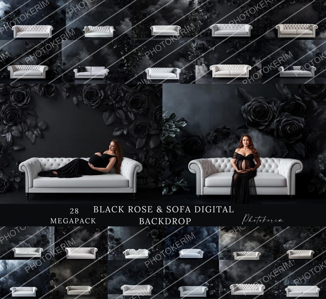 Black Rose Sofa Backdrop, Dark Floral Photo Background, Maternity ...