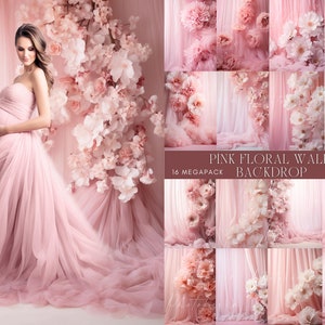 Fine Art Pink Floral Digital Backdrops, Maternity Backdrop Overlays, Photography Digital Background Overlays, Photoshop Textures Overlays