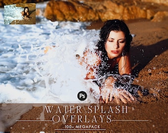 Photoshop Overlays, Water Splash Photo Overlays Package, Wave Texture Effect PNG JPG Background Bundle Nature Creative Overlays Realistic