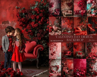 36X Valentines Red Heart Digital Backdrop Bundle, Photoshop Overlays, Maternity Portrait Backdrops, Composite Photography Digital Background