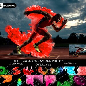 カラフルな煙玉の写真オーバーレイ：100種類のPNGエフェクト（デジタルダウンロード）