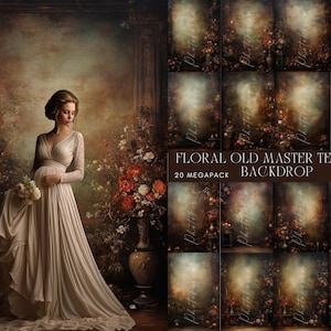 Floral Old Master Background, Vertical portrait background, Portrait studio backdrop, Grunge background, Portrait studio Background Digital