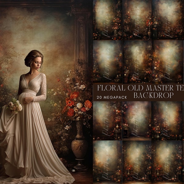 Floral Old Master Background, Vertical portrait background, Portrait studio backdrop, Grunge background, Portrait studio Background Digital