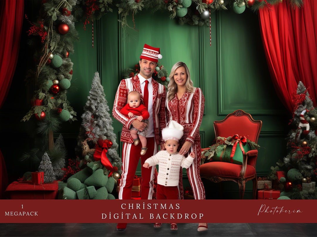 Red and Green Christmas Family Backdrop (digital Download) - Etsy