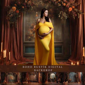 Boho Rustic Floral Room Digital Backdrops, Maternity Backdrop Overlays, Studio Backdrop Overlays, Fine Art Textures, Photoshop Overlays