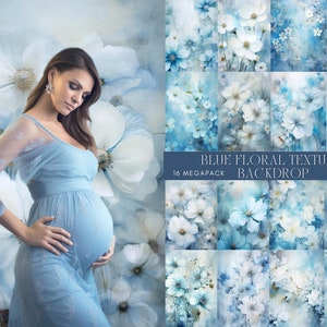 Blue Floral Maternity Photography Background Texture (Digital Download)