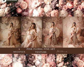 9 Pink Floral Fine Art Textures, Flower Background, Photoshop Overlays, Photo Texture, Photo Overlay, Maternity Backdrop, Photoshop Overlays