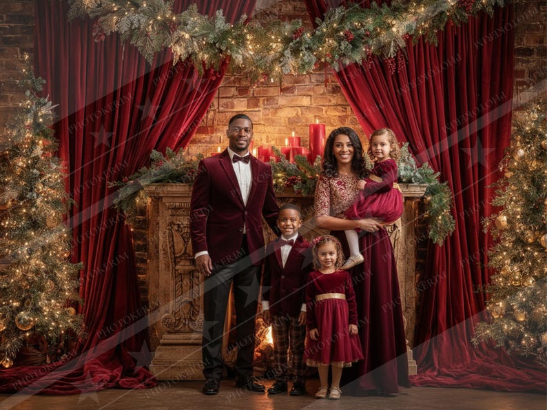 Red Velvet Fireplace: Christmas Backdrop for Studio Minis, Family ...