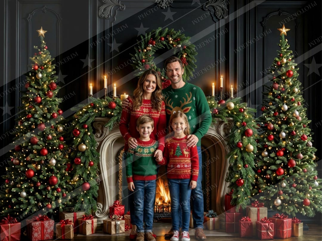 Dark Fireplace & Elegant Tree: Christmas Backdrop for Mini Sessions ...