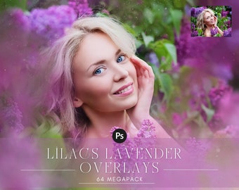 Superposiciones de fotos de lilas "Dreamy Lilac", superposiciones de fotos florales, superposiciones de fotos creativas de primavera para Photoshop, acciones para fotógrafos