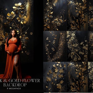 Gold Floral Textures: Fine Art Photo Overlays, Maternity Backdrops (JPG File)