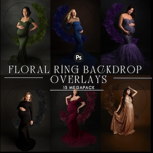 Floral Ring Backdrop Overlays, Maternity Overlays for Photoshop, Ring Overlays