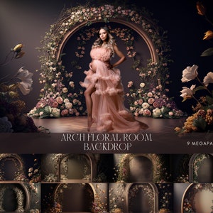 9 Floral Arch Room Digital Backdrops, Maternity Digital Backdrops, Fashion Digital Backdrops for Photoshop Composites