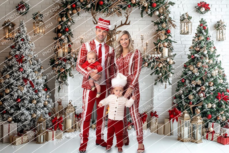 Christmas Backdrop for Family Portraits, Cozy Fireplace Living Room ...