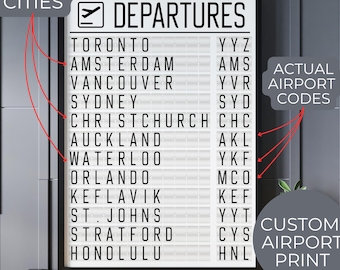 Departure Board l Travel Poster l Aviation Gift l Personalized Travel Print l Airport Code l Airport Flight Board